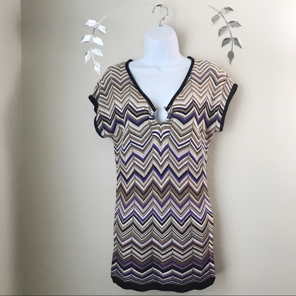 Cache Stretch Knit Top Size XS Striped Multicolor